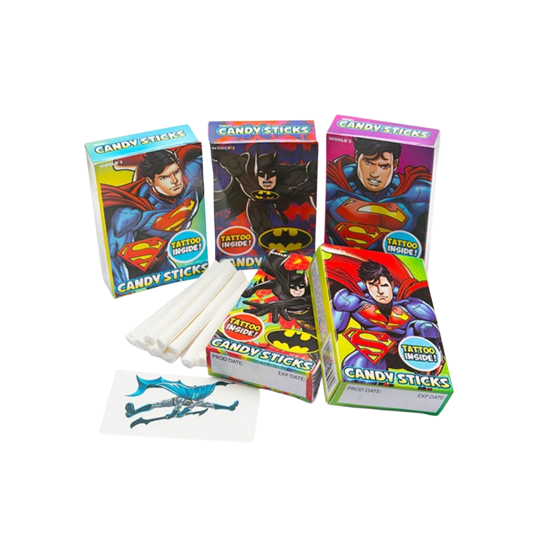 Candy Sticks & Tattoo Batman & Superman 2 packs