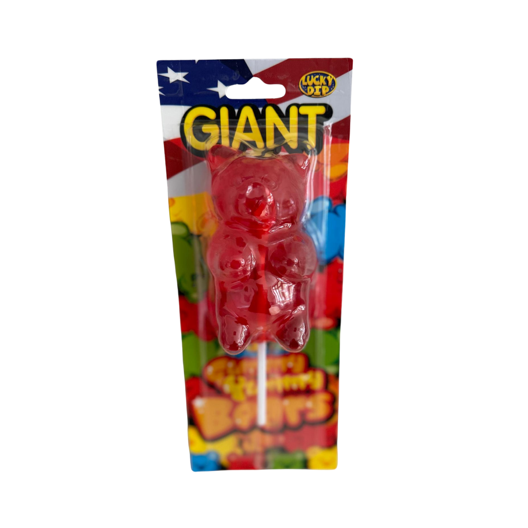 Giant Vibrant Strawberry Gummy Bear On Stick 227g